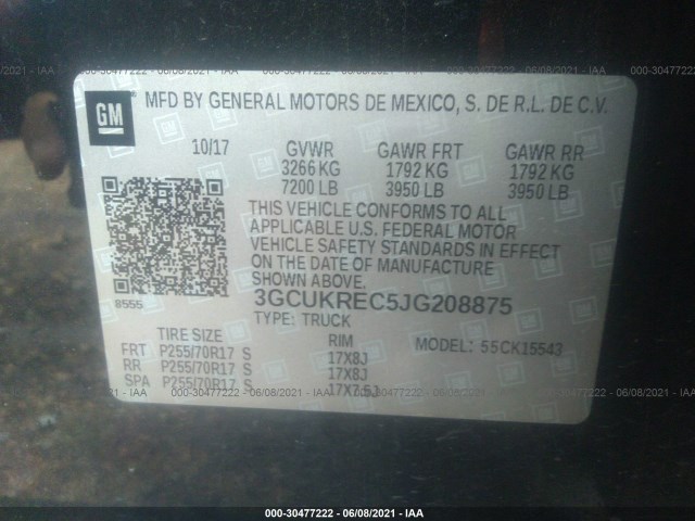 Photo 8 VIN: 3GCUKREC5JG208875 - CHEVROLET SILVERADO 1500 