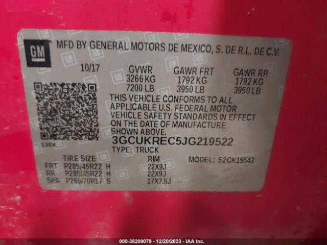 Photo 8 VIN: 3GCUKREC5JG219522 - CHEVROLET SILVERADO 1500 