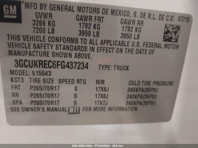 Photo 8 VIN: 3GCUKREC6FG437234 - CHEVROLET SILVERADO 