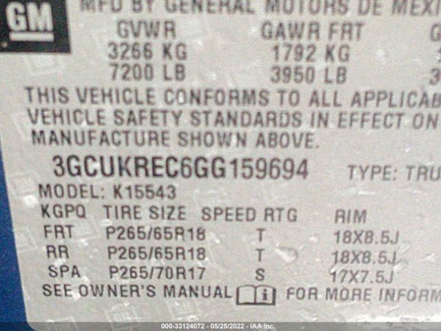 Photo 8 VIN: 3GCUKREC6GG159694 - CHEVROLET SILVERADO 1500 