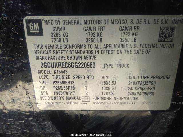 Photo 8 VIN: 3GCUKREC6GG220963 - CHEVROLET SILVERADO 1500 