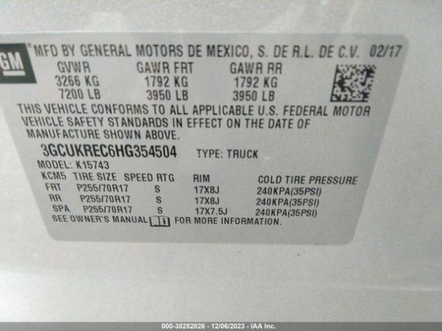 Photo 8 VIN: 3GCUKREC6HG354504 - CHEVROLET SILVERADO 1500 