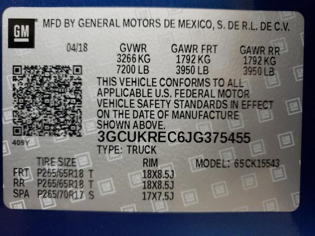 Photo 9 VIN: 3GCUKREC6JG375455 - CHEVROLET SILVERADO 