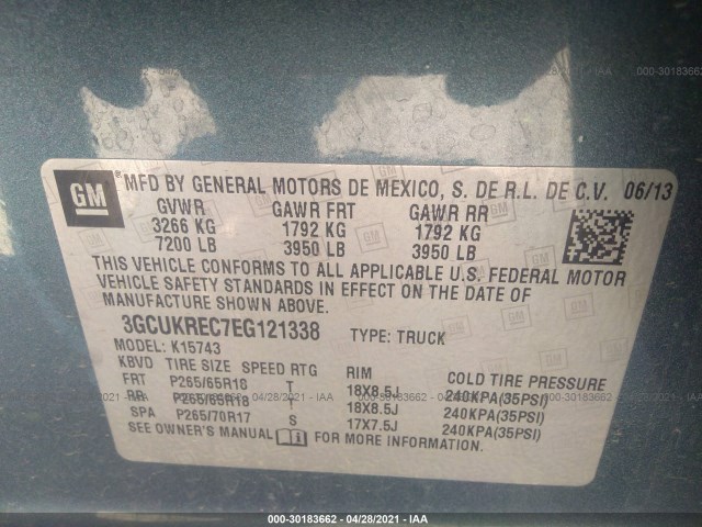 Photo 8 VIN: 3GCUKREC7EG121338 - CHEVROLET SILVERADO 1500 