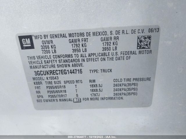 Photo 8 VIN: 3GCUKREC7EG144716 - CHEVROLET SILVERADO 1500 