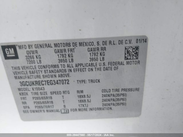 Photo 8 VIN: 3GCUKREC7EG347072 - CHEVROLET SILVERADO 1500 