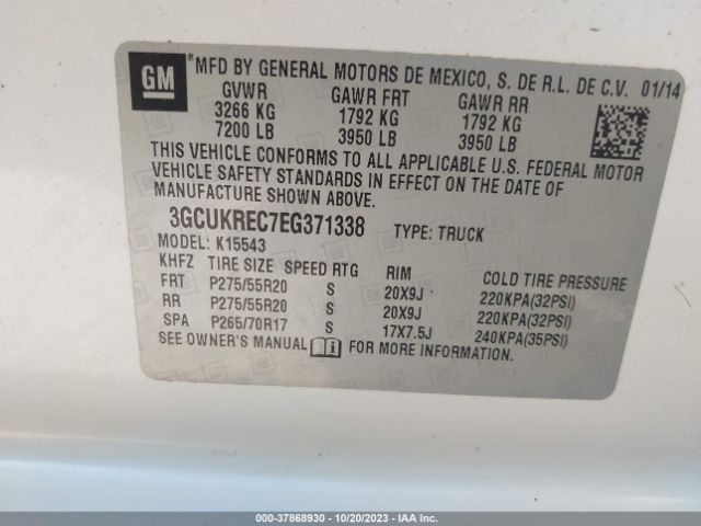 Photo 8 VIN: 3GCUKREC7EG371338 - CHEVROLET SILVERADO 1500 