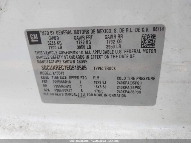 Photo 8 VIN: 3GCUKREC7EG519505 - CHEVROLET SILVERADO 1500 