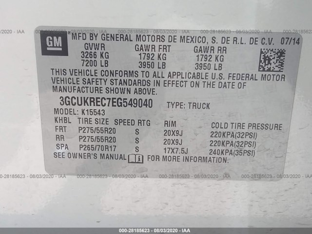 Photo 8 VIN: 3GCUKREC7EG549040 - CHEVROLET SILVERADO 1500 