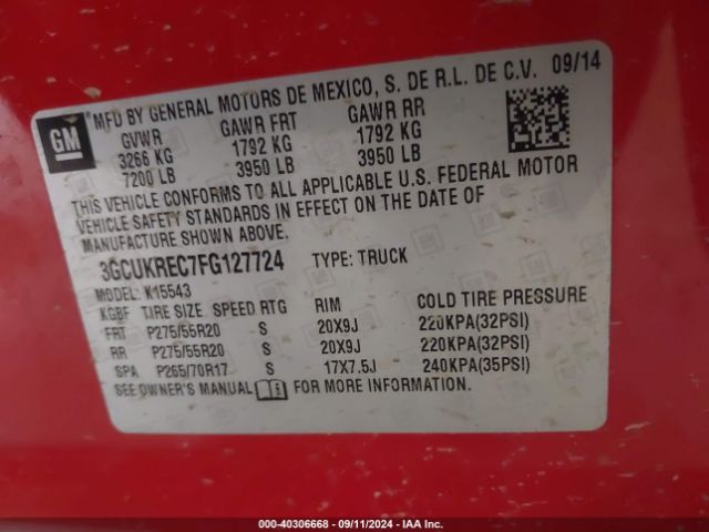 Photo 8 VIN: 3GCUKREC7FG127724 - CHEVROLET SILVERADO 