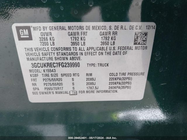 Photo 8 VIN: 3GCUKREC7FG239990 - CHEVROLET SILVERADO 1500 