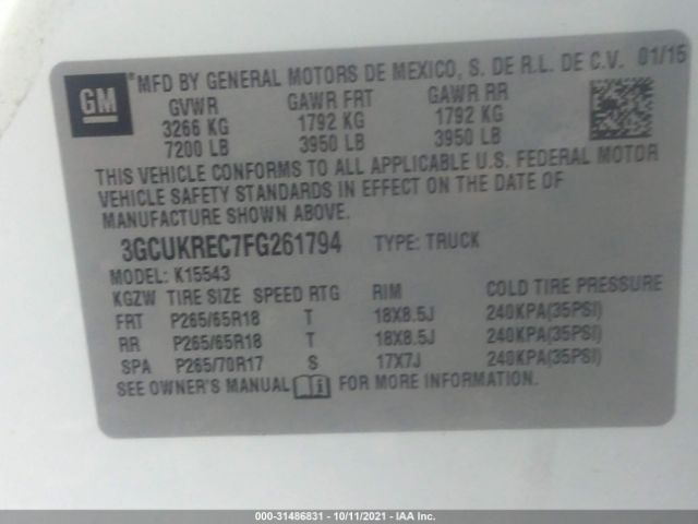 Photo 8 VIN: 3GCUKREC7FG261794 - CHEVROLET SILVERADO 1500 