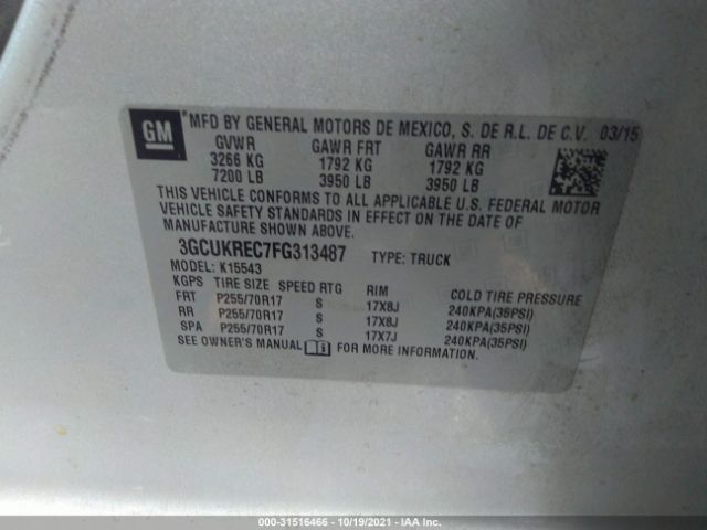 Photo 8 VIN: 3GCUKREC7FG313487 - CHEVROLET SILVERADO 1500 