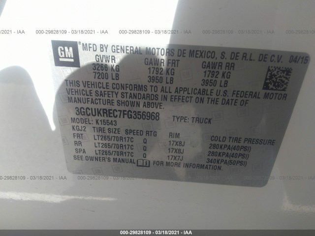 Photo 8 VIN: 3GCUKREC7FG356968 - CHEVROLET SILVERADO 1500 