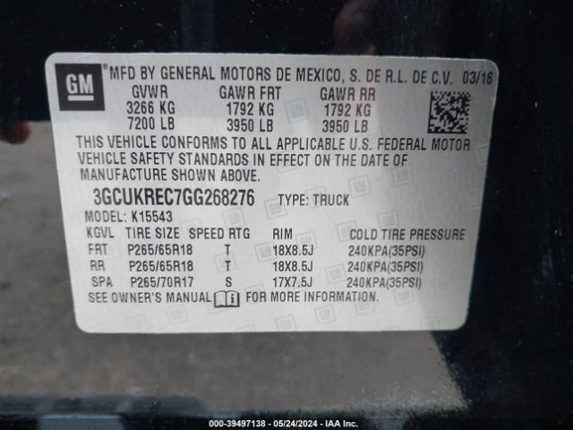 Photo 8 VIN: 3GCUKREC7GG268276 - CHEVROLET SILVERADO 1500 