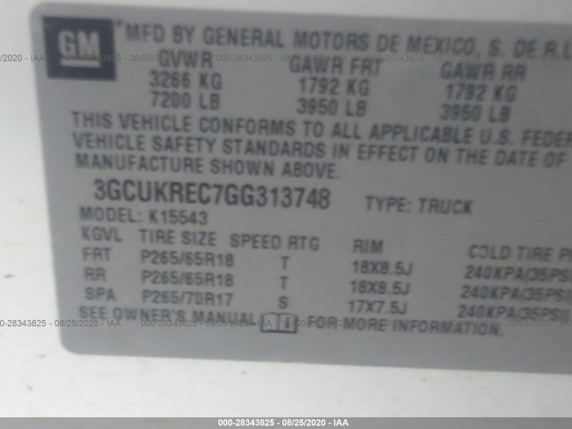 Photo 8 VIN: 3GCUKREC7GG313748 - CHEVROLET SILVERADO 1500 