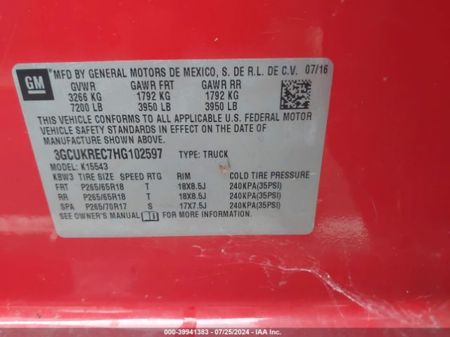 Photo 8 VIN: 3GCUKREC7HG102597 - CHEVROLET SILVERADO 