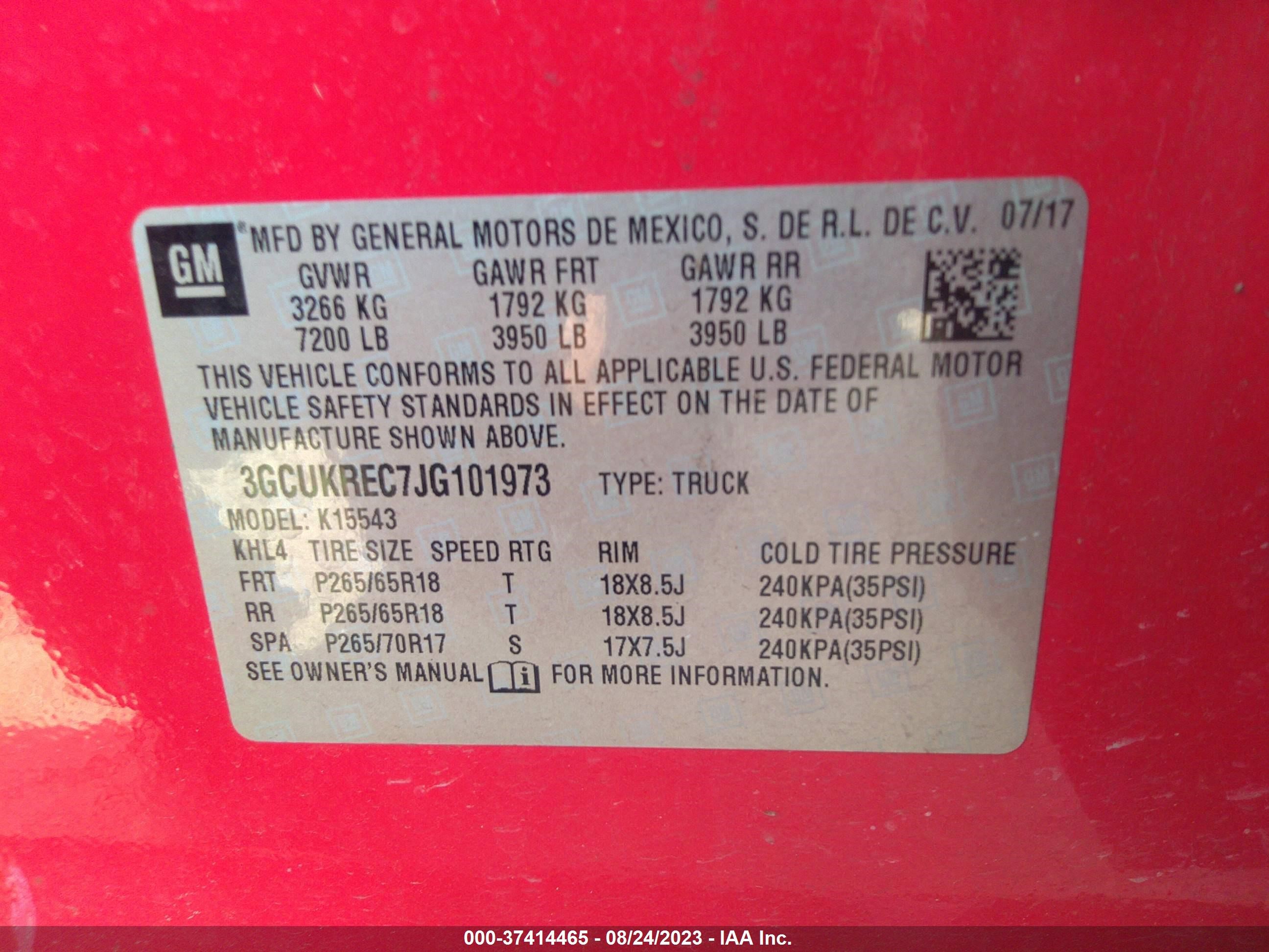 Photo 8 VIN: 3GCUKREC7JG101973 - CHEVROLET SILVERADO 