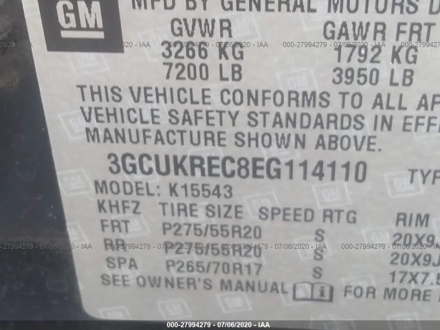 Photo 8 VIN: 3GCUKREC8EG114110 - CHEVROLET SILVERADO 1500 