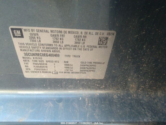 Photo 8 VIN: 3GCUKREC8EG480469 - CHEVROLET SILVERADO 1500 