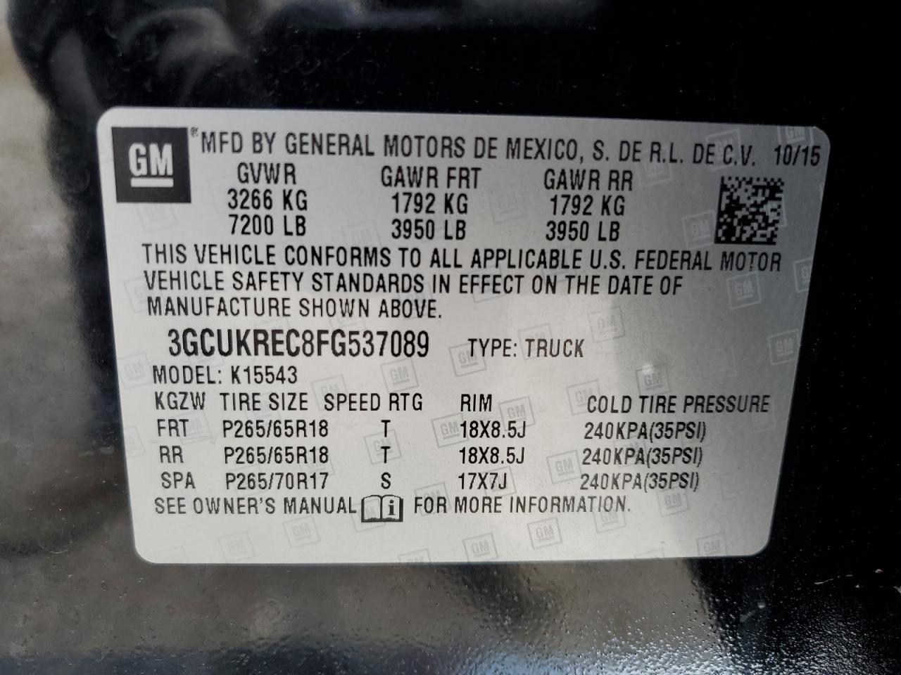 Photo 11 VIN: 3GCUKREC8FG537089 - CHEVROLET SILVERADO 