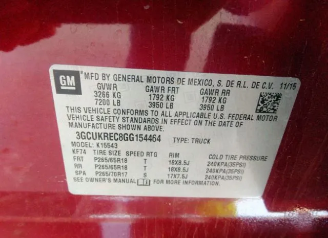 Photo 8 VIN: 3GCUKREC8GG154464 - CHEVROLET SILVERADO 1500 