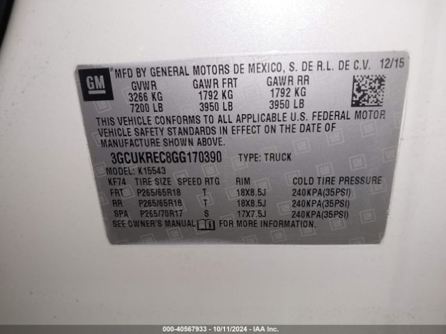 Photo 8 VIN: 3GCUKREC8GG170390 - CHEVROLET SILVERADO 