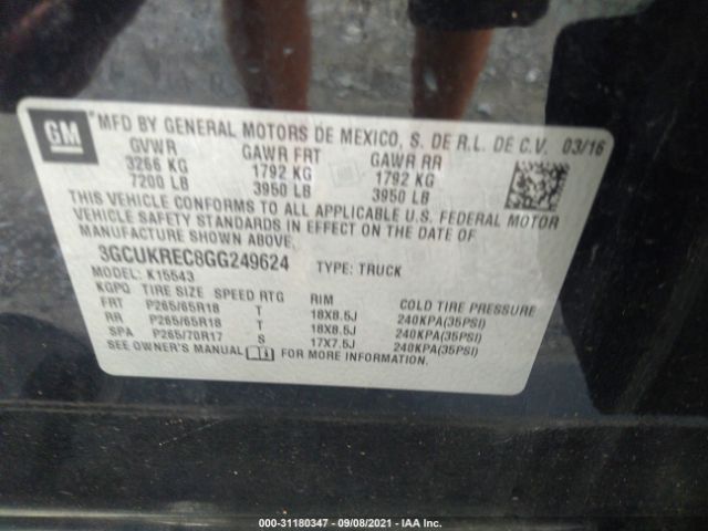 Photo 8 VIN: 3GCUKREC8GG249624 - CHEVROLET SILVERADO 1500 