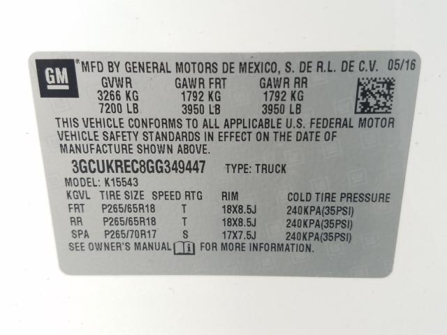 Photo 9 VIN: 3GCUKREC8GG349447 - CHEVROLET SILVERADO 