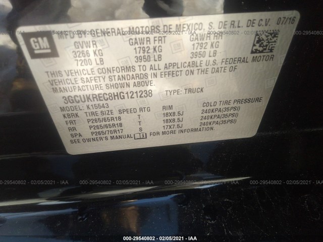 Photo 8 VIN: 3GCUKREC8HG121238 - CHEVROLET SILVERADO 1500 