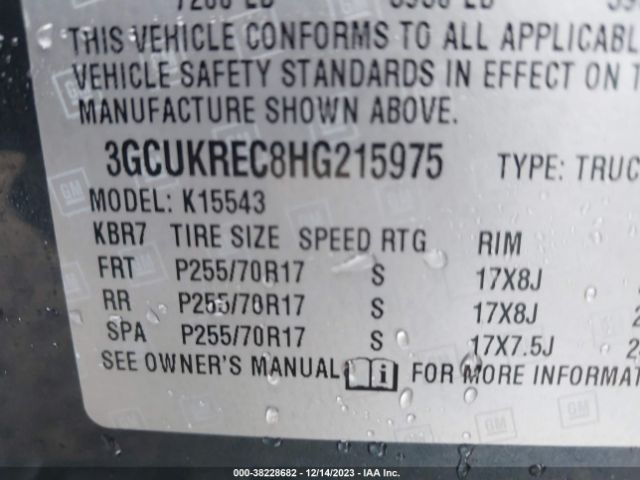 Photo 8 VIN: 3GCUKREC8HG215975 - CHEVROLET SILVERADO 1500 