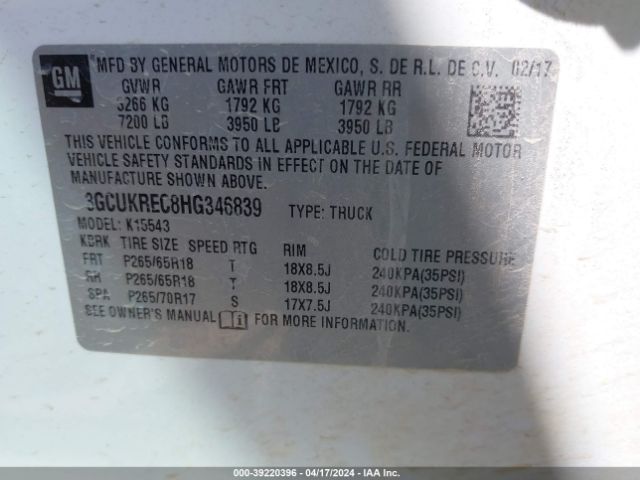 Photo 8 VIN: 3GCUKREC8HG346839 - CHEVROLET SILVERADO 1500 