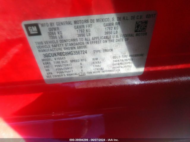 Photo 8 VIN: 3GCUKREC8HG356724 - CHEVROLET SILVERADO 