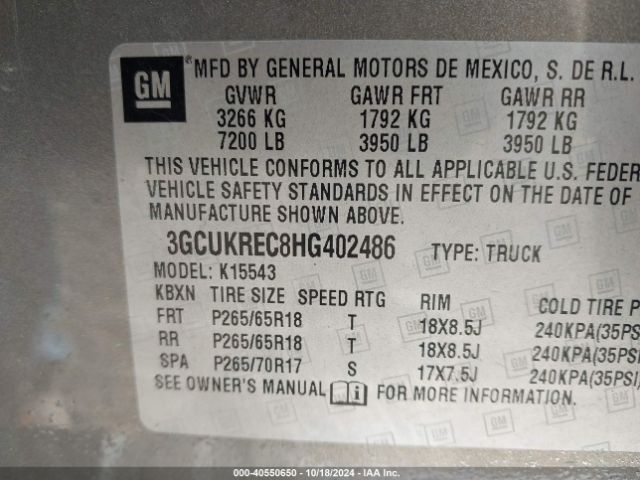 Photo 8 VIN: 3GCUKREC8HG402486 - CHEVROLET SILVERADO 