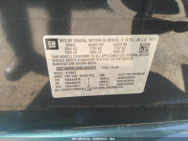 Photo 8 VIN: 3GCUKREC8HG426433 - CHEVROLET SILVERADO 1500 