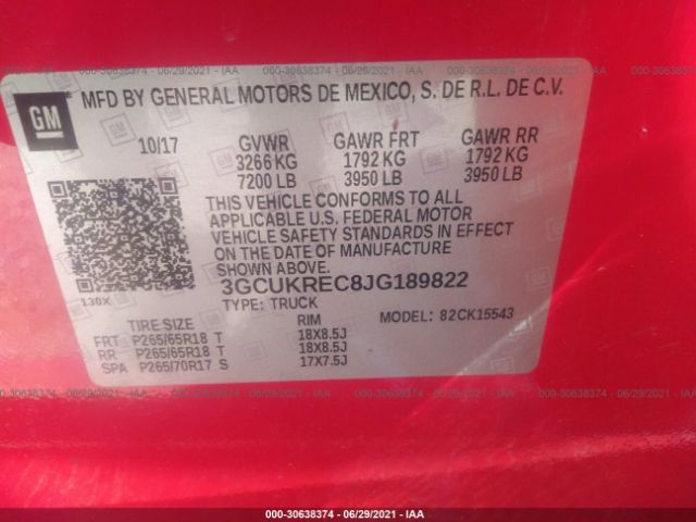 Photo 8 VIN: 3GCUKREC8JG189822 - CHEVROLET SILVERADO 1500 