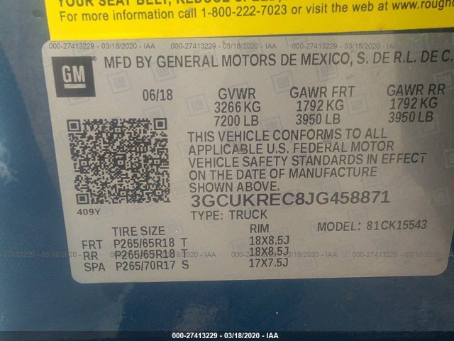 Photo 8 VIN: 3GCUKREC8JG458871 - CHEVROLET SILVERADO 1500 