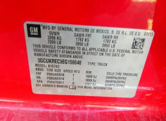 Photo 8 VIN: 3GCUKREC9EG158648 - CHEVROLET SILVERADO 1500 