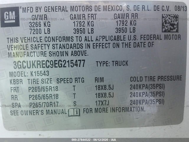 Photo 8 VIN: 3GCUKREC9EG215477 - CHEVROLET SILVERADO 1500 