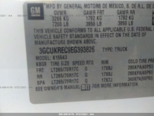 Photo 8 VIN: 3GCUKREC9EG393826 - CHEVROLET SILVERADO 1500 