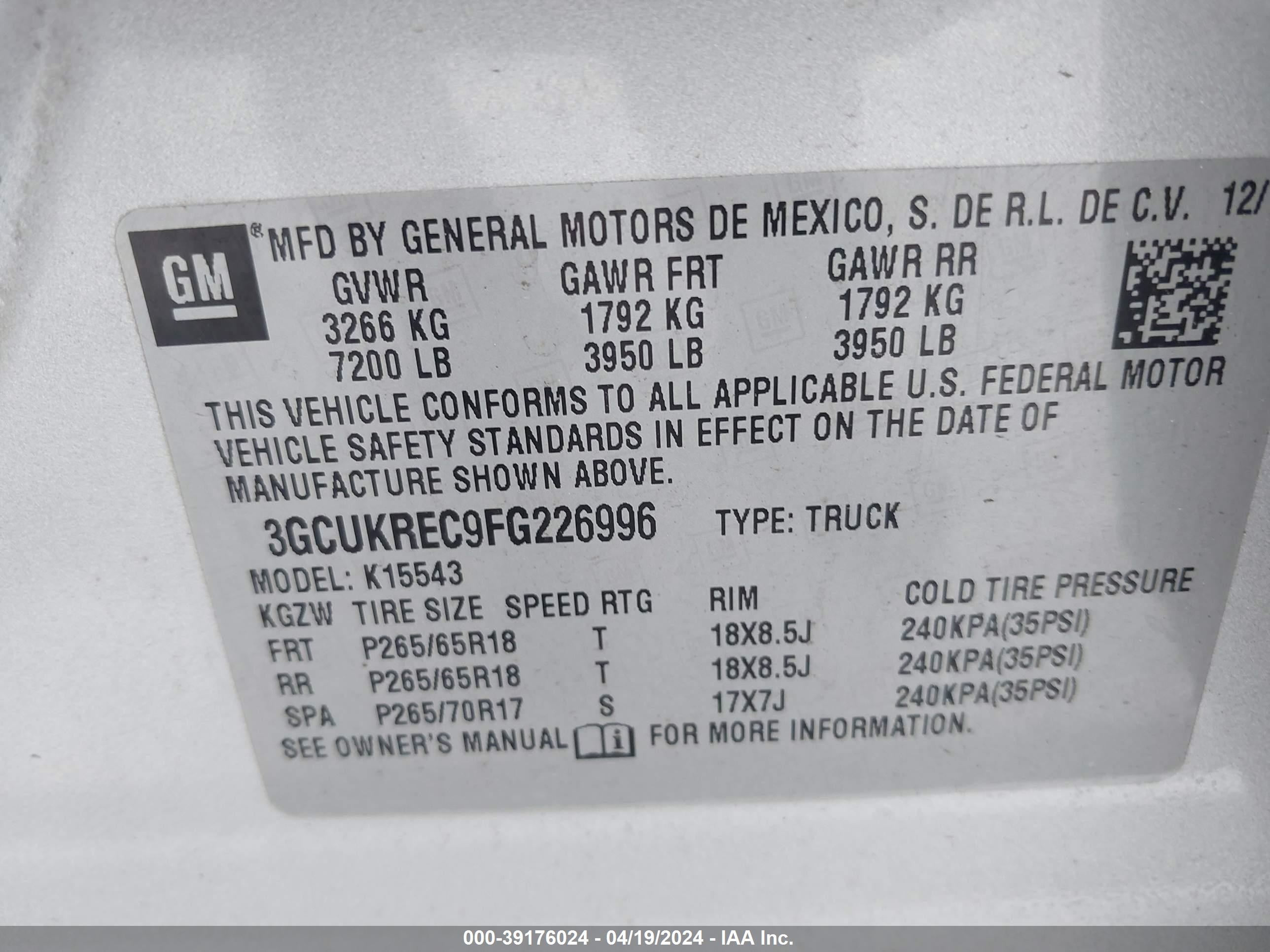 Photo 8 VIN: 3GCUKREC9FG226996 - CHEVROLET SILVERADO 