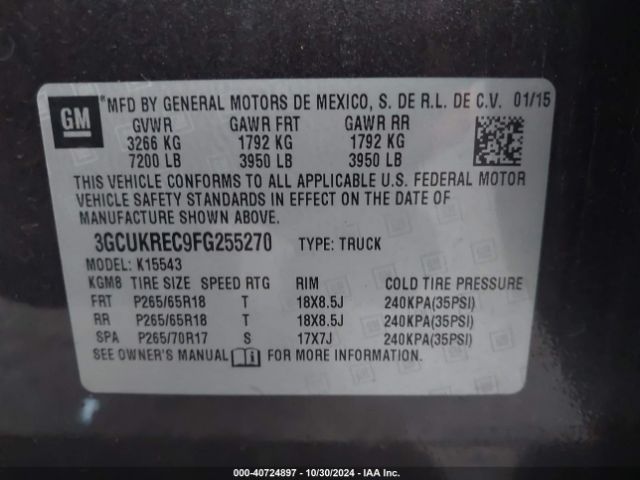 Photo 8 VIN: 3GCUKREC9FG255270 - CHEVROLET SILVERADO 