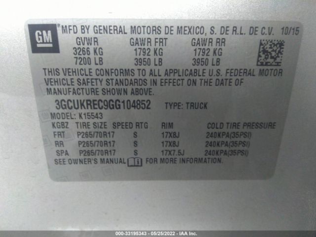 Photo 8 VIN: 3GCUKREC9GG104852 - CHEVROLET SILVERADO 1500 