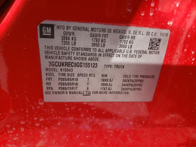 Photo 9 VIN: 3GCUKREC9GG155123 - CHEVROLET SILVERADO 