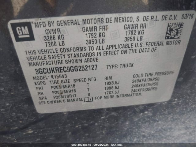 Photo 8 VIN: 3GCUKREC9GG252127 - CHEVROLET SILVERADO 