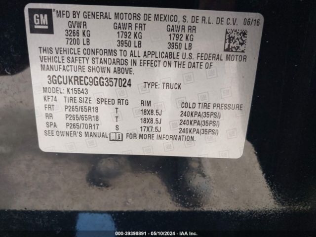 Photo 8 VIN: 3GCUKREC9GG357024 - CHEVROLET SILVERADO 1500 