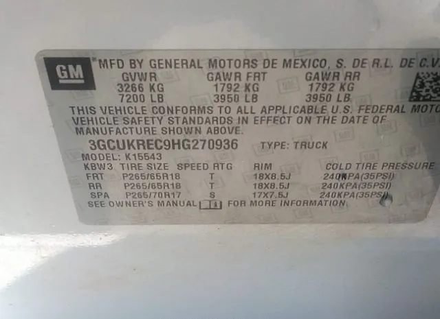 Photo 8 VIN: 3GCUKREC9HG270936 - CHEVROLET SILVERADO 1500 