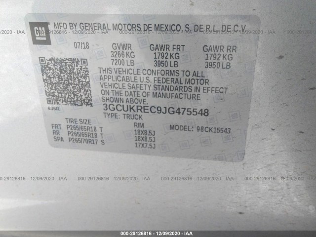 Photo 8 VIN: 3GCUKREC9JG475548 - CHEVROLET SILVERADO 1500 