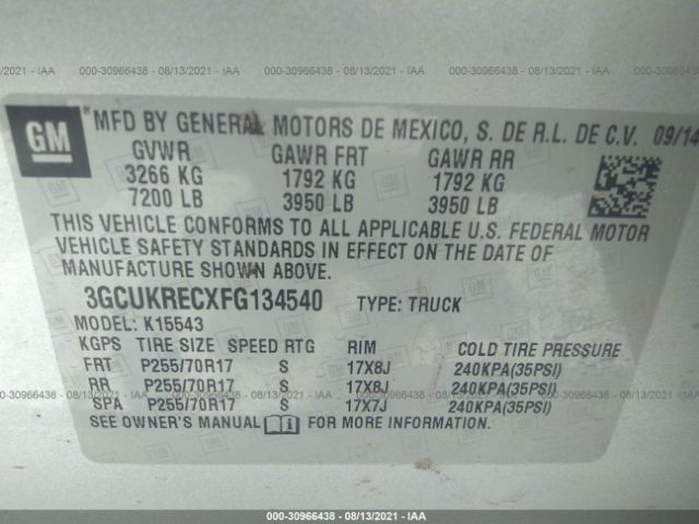 Photo 8 VIN: 3GCUKRECXFG134540 - CHEVROLET SILVERADO 1500 