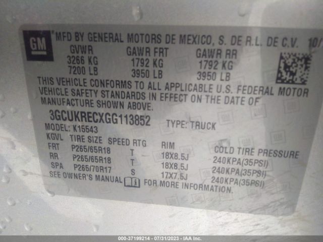 Photo 8 VIN: 3GCUKRECXGG113852 - CHEVROLET SILVERADO 1500 